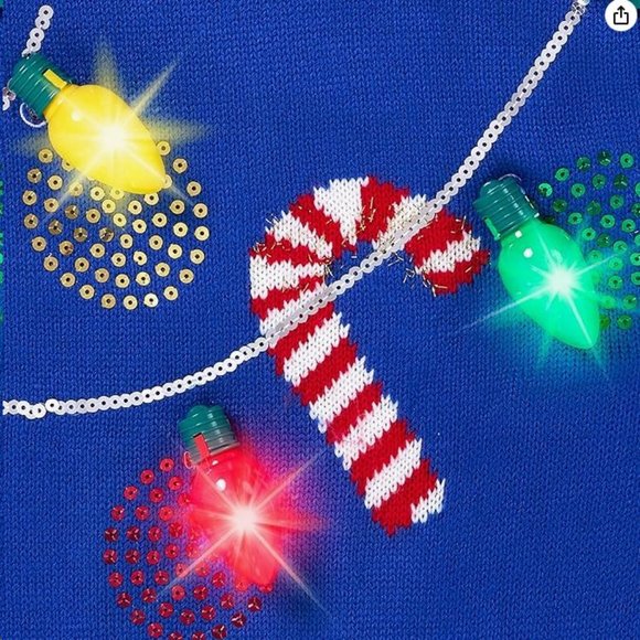 NWT UGLY Christmas Sweater BLUE LED Ornaments Lights Up - Picture 2 of 6